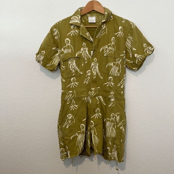 My Little Belleville Pants - My Little Belleville Mustard Willow Printed Short Sleeve Romper Women's Small